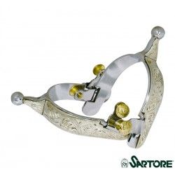 SPERONI WESTERN ACCIAIO INOX CON GAMBO A GOCCIA RIPORTI ALPACCA