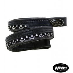 FRONTALINO PER TESTIERA MONTA INGLESE CON FORMA A V CUOIO CON STRASS, WINNER COB NERO 