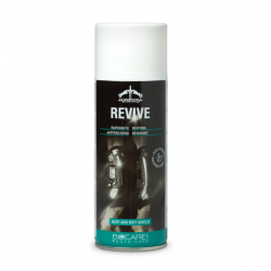 Revive Spray è il prodotto ideale per la manutenzione delle stinchiere e degli altri accessori per cavalli.