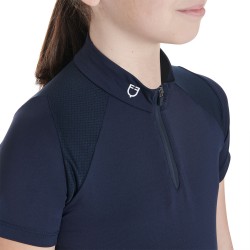 POLO COLLO COREANA EQUITAZIONE MONTA INGLESE DA GARA IN TESSUTO TECNICO EQUESTRO BIMBA MANICA CORTA TRAFORATA ANGOLAREE ZIP