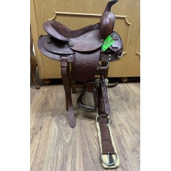 Sella Western Junior in cuoio marrone 10'/11' Usata con staffe e sottopancia Vera OCCASIONE!