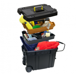 BAULE TROLLEY MEDIO CON DUE RUOTE (L: 68CM X H: 42CM X P:38CM) MANIGLIA A SCOMPARSA NERO 2 PIANI 