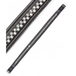 Frontalino per testiera cavallo Tattini in cuoio decorato con 2 file di strass alternati bianco/nero