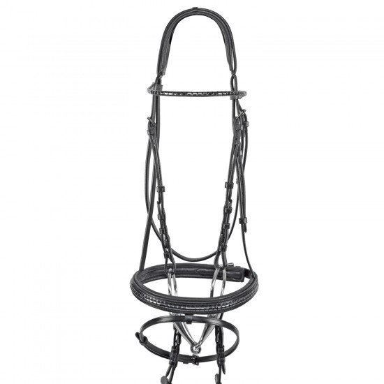 TESTIERA IN CUOIO CON CLINCHER PER CAVALLO MONTA INGLESE EQUESTRO MODELLO EMILY CON REDINI IN GOMMA