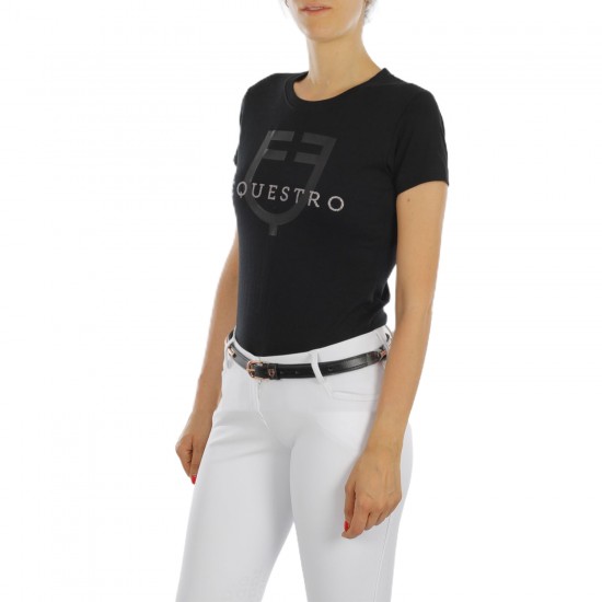 T-SHIRT EQUITAZIONE MONTA INGLESE COTONE DONNA LOGO GLITTER EQUESTRO 