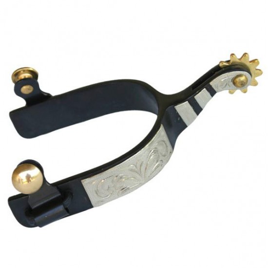 Speroni Western da Roping in metallo nero con rotella ottone