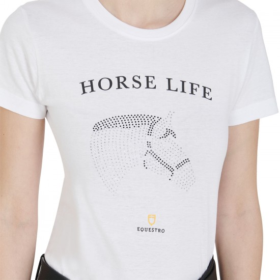 Equestro T-shirt diamonds horse life donna cotone T-shirt donna slim fit in cotone a mezza manica rappresenta la perfetta unione tra comodità ed eleganza grazie ai suoi dettagli.