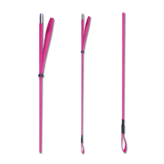 Frustino colorato con laccio in nylon e bottone color argento.