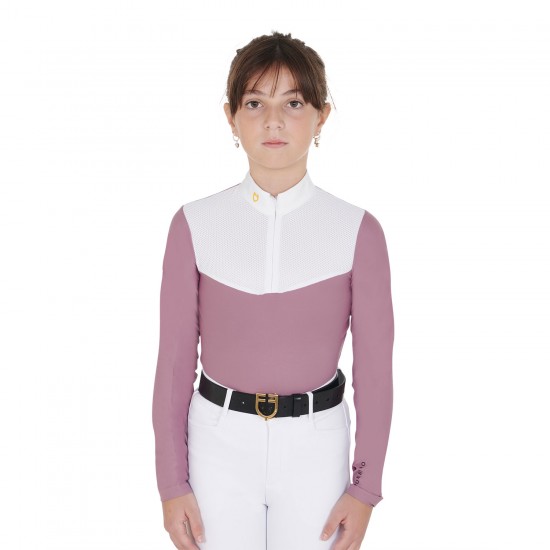 POLO COMPETIZIONE EQUITAZIONE MONTA INGLESE BAMBINA MANICA LUNGA EQUESTRO TECNICA