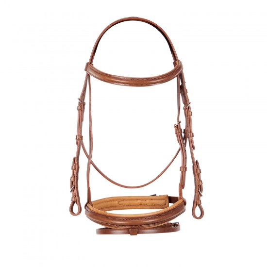 TESTIERA INGLESE IN CUOIO E REDINI IN GOMMA EQUESTRO Sovratesta ergonomico e imbottito Testiera inglese modello Genesis in cuoio italiano di altà qualità. Eccellente vestibilità e praticità. Adatta per ogni stile