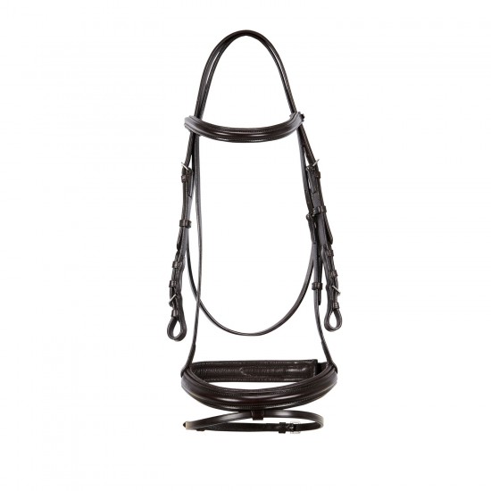 TESTIERA INGLESE IN CUOIO E REDINI IN GOMMA EQUESTRO Sovratesta ergonomico e imbottito Testiera inglese modello Genesis in cuoio italiano di altà qualità. Eccellente vestibilità e praticità. Adatta per ogni stile