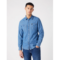 Camicia western wrangler uomo cotone in denim blu 