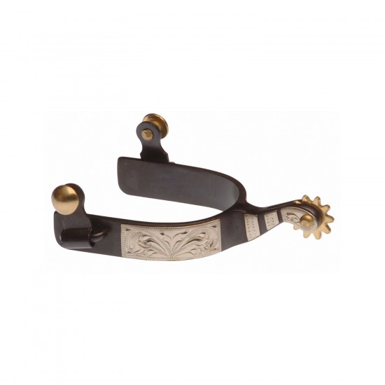 Speroni Western da Roping in metallo nero con rotella ottone