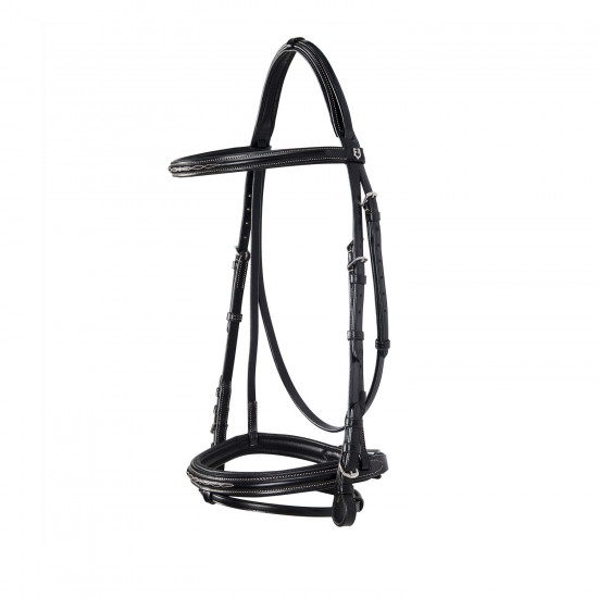 TESTIERA IN CUOIO EQUITAZIONE MONTA INGLESE EQUESTRO MODELLO DECO CON RICAMI 