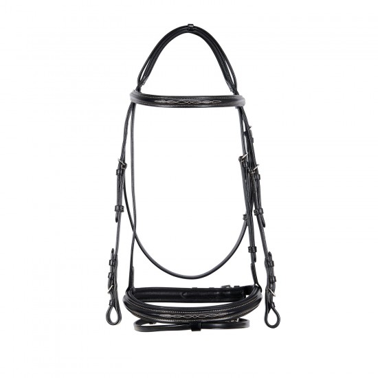 TESTIERA IN CUOIO EQUITAZIONE MONTA INGLESE EQUESTRO MODELLO DECO CON RICAMI 
