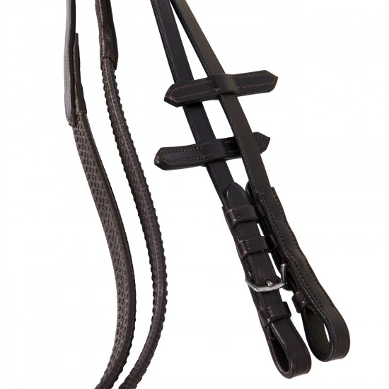 TESTIERA IN CUOIO EQUITAZIONE MONTA INGLESE EQUESTRO MODELLO DECO CON RICAMI 