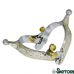 SPERONI WESTERN ACCIAIO INOX CON GAMBO A GOCCIA RIPORTI ALPACCA