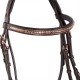 TESTIERA IN CUOIO PER CAVALLO MONTA INGLESE EQUESTRO CLINCHER GOLD SENZA REDINI 