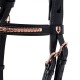 TESTIERA IN CUOIO PER CAVALLO MONTA INGLESE EQUESTRO CLINCHER GOLD SENZA REDINI 