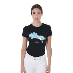 T-SHIRT EQUESTRO DONNA EQUITAZIONE MONTA INGLESE SLIM FIT STAMPA JUMP IN COTONE