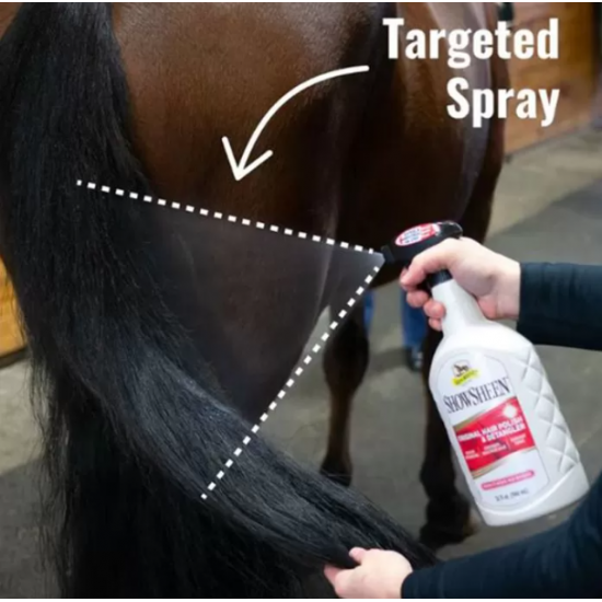 SGROVIGLIANTE CODA E CRINIERA SHOWSHEEN  NEWABSORBINE 950 ml DISTRICANTE LUCIDANTE SPRAY PER MANTELLO E CRINI DEL CAVALLO
