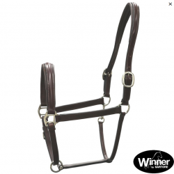 Cavezza in cuoio Italiano larga mm 19 rifinita con morbida imbottitura in vitello. Fibbie in ottone nichelato