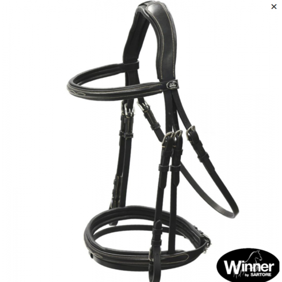 TESTIERA CAVALLO IN CUOIO WINNER SPECIAL RICAMI IMBOTTITA, REDINI GOMMA