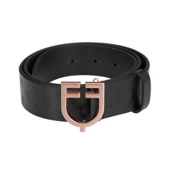 Cintura in cuoio logato black e fibbia rosegold