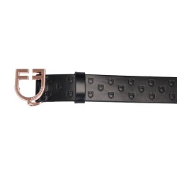 Cintura in cuoio logato black e fibbia rosegold