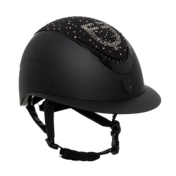 Cap equitazione EQUESTRO opaco visiera stretta o larga con logo in strass omologazione EN 1384-2023