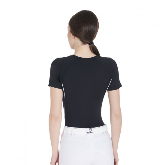 POLO DONNA EQUITAZIONE MONTA INGLESE TESSUTO TECNICO EQUESTRO GIROCOLLO MEZZA MANICA TRAFORATA ANGOLARE LEGGERA E TRASPIRANTE  