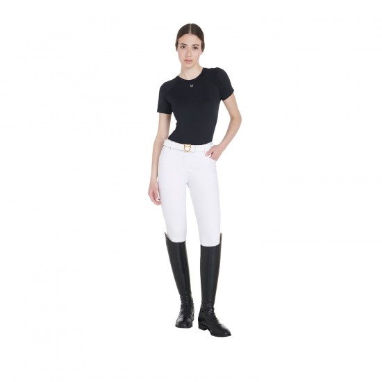 POLO DONNA EQUITAZIONE MONTA INGLESE TESSUTO TECNICO EQUESTRO GIROCOLLO MEZZA MANICA TRAFORATA ANGOLARE LEGGERA E TRASPIRANTE  