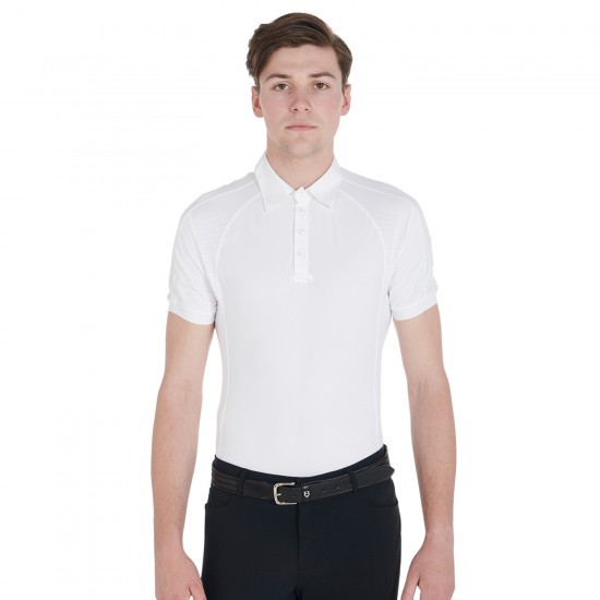 POLO MEZZA MANICA COMPETIZIONE UOMO TESSUTO TECNICO TRASPIRANTE TRAFORATA CON TREBOTTONI A CHIUSURA EQUESTRO