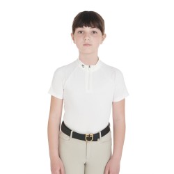 POLO COLLO COREANA EQUITAZIONE MONTA INGLESE DA GARA IN TESSUTO TECNICO EQUESTRO BIMBA MANICA CORTA TRAFORATA ANGOLAREE ZIP