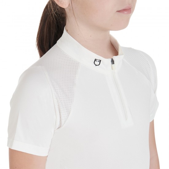 POLO COLLO COREANA EQUITAZIONE MONTA INGLESE DA GARA IN TESSUTO TECNICO EQUESTRO BIMBA MANICA CORTA TRAFORATA ANGOLAREE ZIP