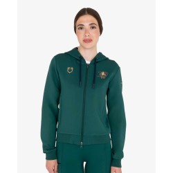 Felpa donna con cappuccio Equestro X FISE 100 in tessuto tecnico con cappuccio e zip frontale per un design versatile e funzionale.