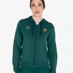 Felpa donna con cappuccio Equestro X FISE 100 in tessuto tecnico con cappuccio e zip frontale per un design versatile e funzionale.