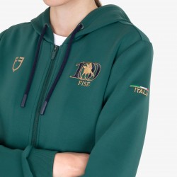 Felpa donna con cappuccio Equestro X FISE 100 in tessuto tecnico con cappuccio e zip frontale per un design versatile e funzionale.