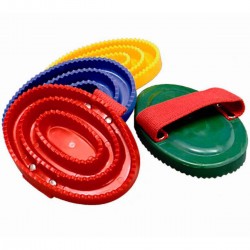 STRIGLIA PER PULIZIA DEL CAVALLO RECORD RIGIDA CON PASSAMANO IN COTONE PLASTICA