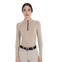 Polo allenamento donna in maglia tecnica con zip EQUESTRO