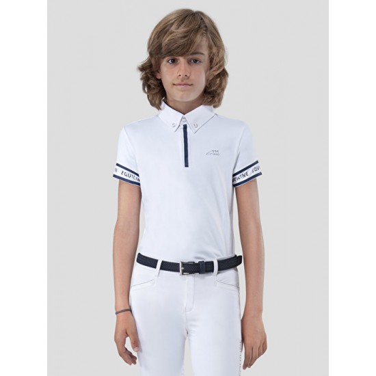 MAGLIA EQUITAZIONE MONTA INGLESE CONCORSO DUMBO - BOYS’ WHITE COMPETITION POLO SHIRT EQUILINE ELASTICIZZATA