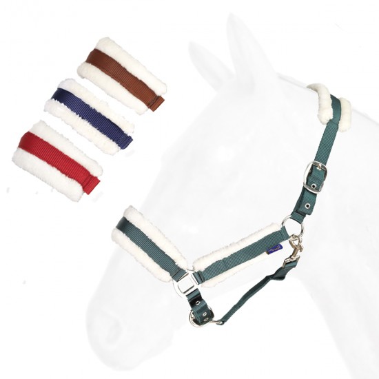 Capezza per cavallo In nylon doppio con fodera in agnellino sintetico, fibbie nickel. 