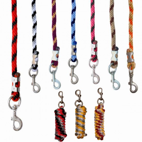 Lunghina per cavallo intrecciata bicolore, con moschettone di cm 12 in metallo argento satinato