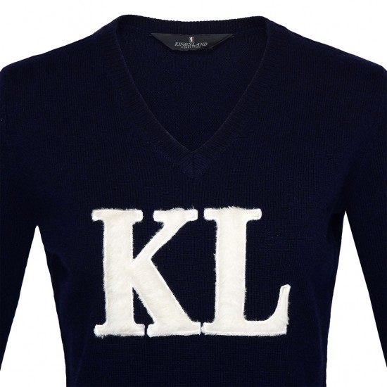 Maglione kingsland con un'elegante decorazione in eco-pelliccia sul petto KLnella Ladies V-Neck Sweater