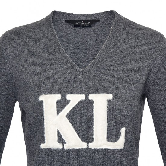 Maglione kingsland con un'elegante decorazione in eco-pelliccia sul petto KLnella Ladies V-Neck Sweater
