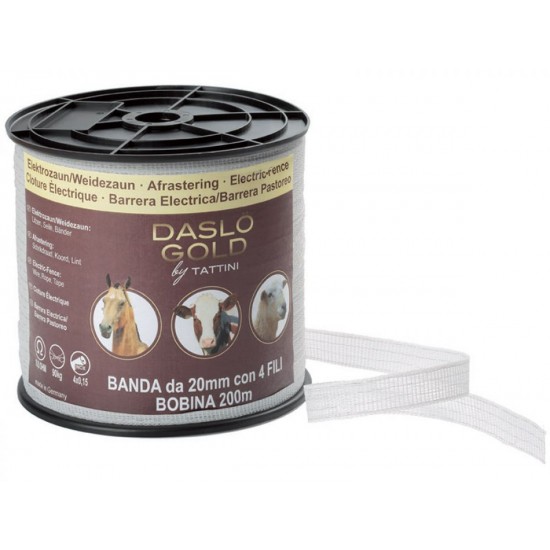 BANDA ELETTRICA DA 20MM CON 4 FILI DASLO GOLD PER RECINTI CAVALLI E ALTRI ANIMALI 