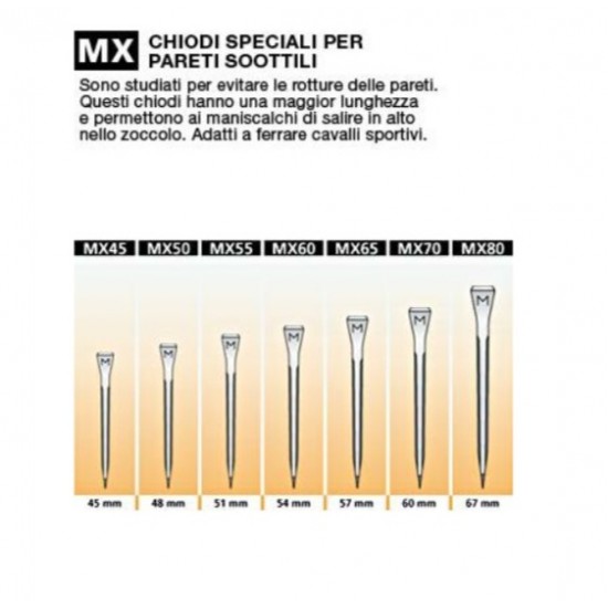 Chiodi per ferrare Mondial MX 55  500 pezzi  51mm MADE IN ITALY speciali per pareti sottili 