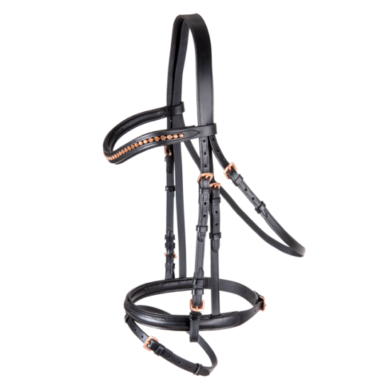 TESTIERA PER CAVALLO IN CUOIO STAR ROSEMARY CON FRONTALINNO TEMPESTATO DI BRILLANTI ROSA