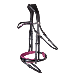 TESTIERA MONTA INGLESE  WALDHAUSEN X-LINE CRANBERRY IN CUOIO ANATOMICA CON REDINI- Frontalino sagomato con preziosi strass