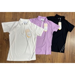 POLO COLLO COREANA EQUITAZIONE MONTA INGLESE DA GARA IN TESSUTO TECNICO EQUESTRO BIMBA MANICA CORTA TRAFORATA ANGOLAREE ZIP